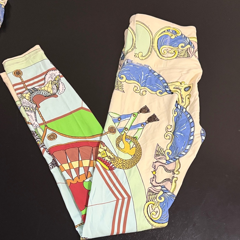 Tory Burch Kids Leggings with Cream, Blue, and Green Patterns